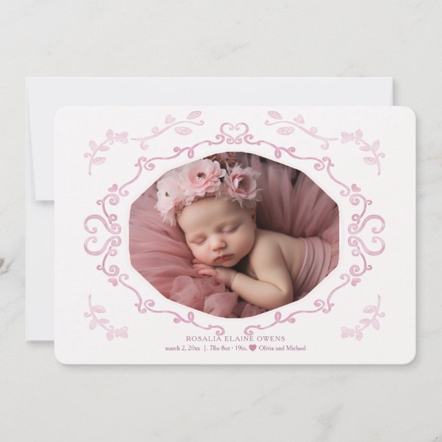 Cursive Frame Photo Birth Announcement (Front)