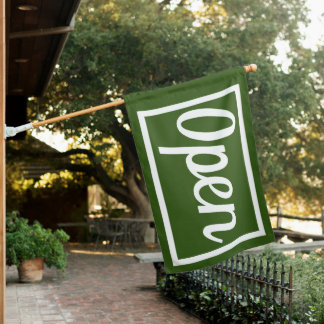 CURSIVE GREEN OPEN SIGN FLAG