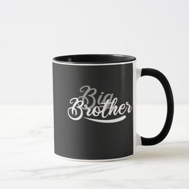 cursive grey white big brother design. mug (Right)
