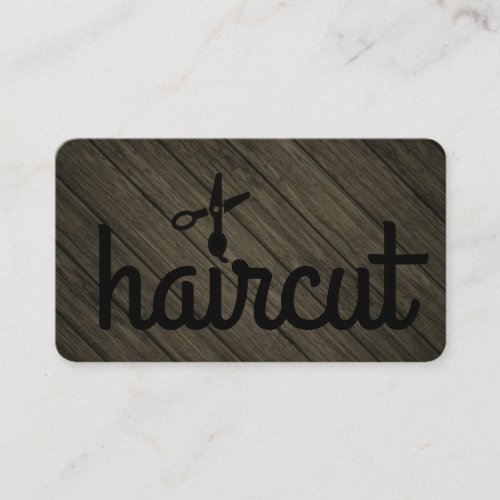 Cursive Hair Cut Salon Icon Wood Business Card