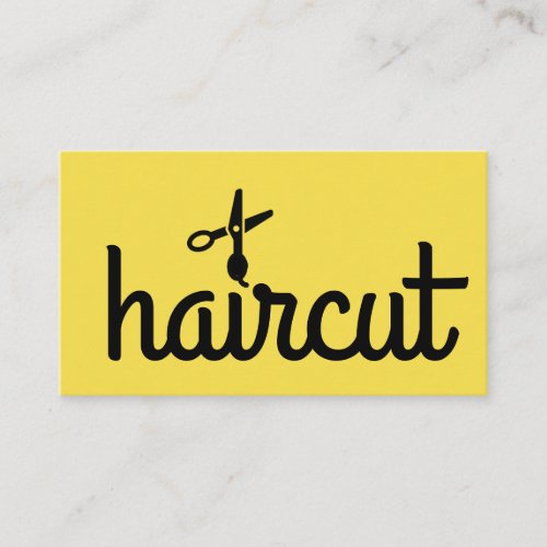 Cursive Hair Cut Salon Icon yellow Business Card