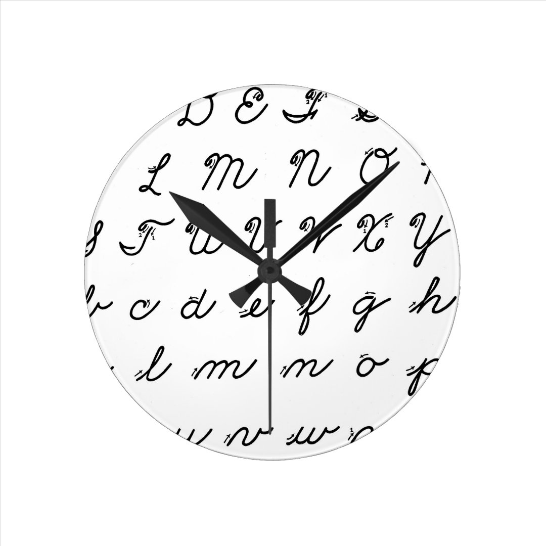 cursive handwriting chart round clock | Zazzle