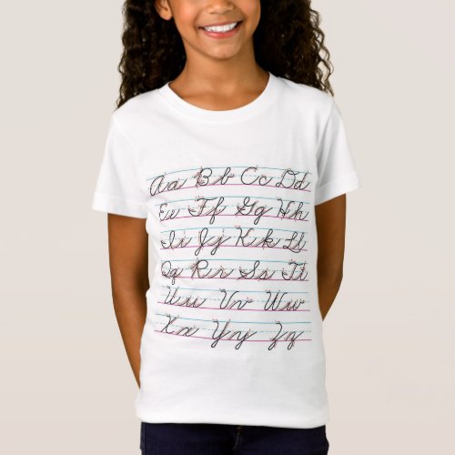 CURSIVE HANDWRITING CHART T SHIRT FOR GIRLS