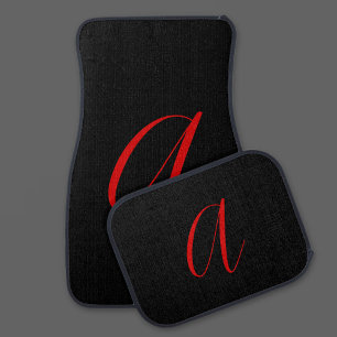 Cursive Initial monogram Black & Red Car Floor Mat
