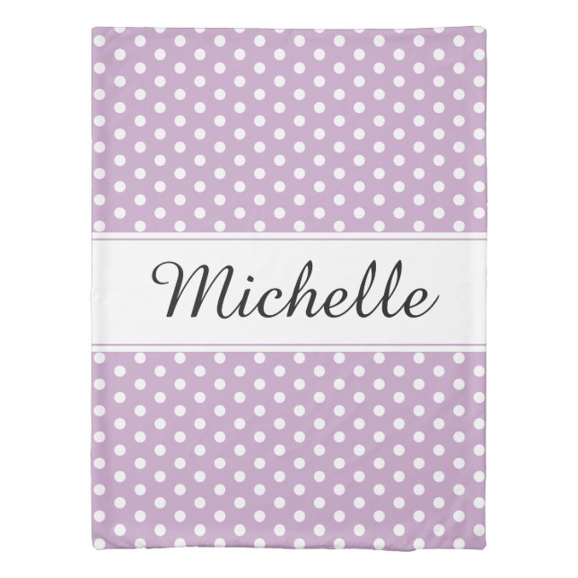 Cursive Name Lilac White Polka Dot Pattern Duvet Cover (Back)