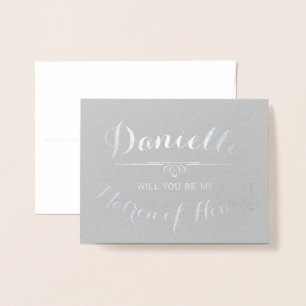 Cursive Personalized Be My Matron of Honor Foil Card