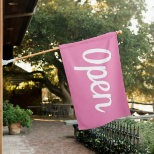 CURSIVE PINK OPEN SIGN FLAG