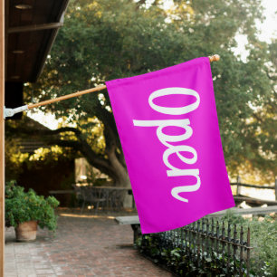 CURSIVE PINK OPEN SIGN FLAG