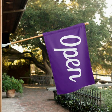 Cursive Purple Open Sign Flag