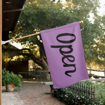 Cursive Purple Open Sign Flag by InkWorks at Zazzle