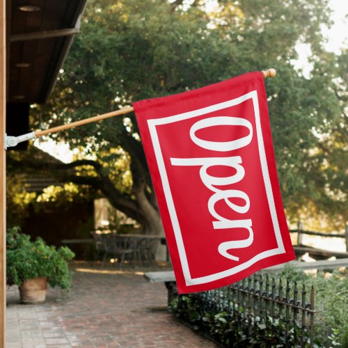 CURSIVE RED OPEN SIGN FLAG