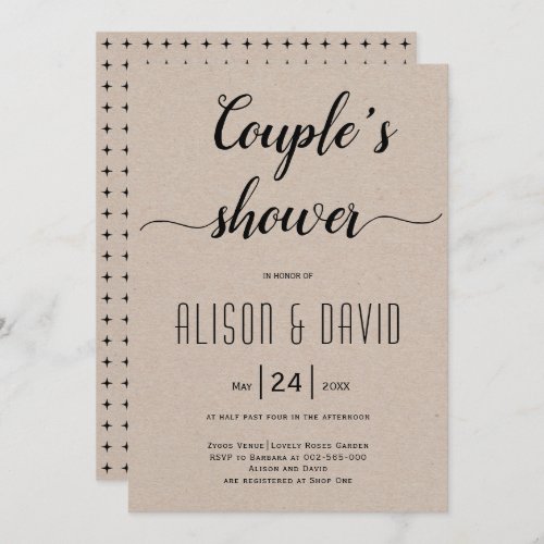 Cursive script calligraphy kraft wedding shower in invitation