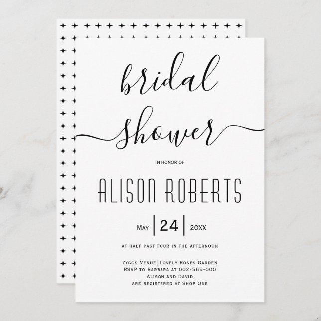 Cursive script calligraphy wedding bridal shower invitation (Front/Back)