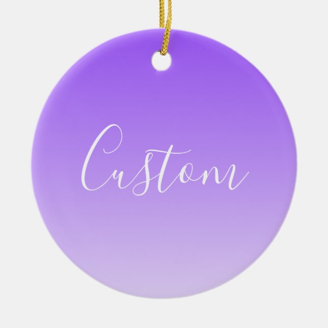 Cursive Script Name & Editable Light Purple Ombre  Ceramic Ornament (Front)
