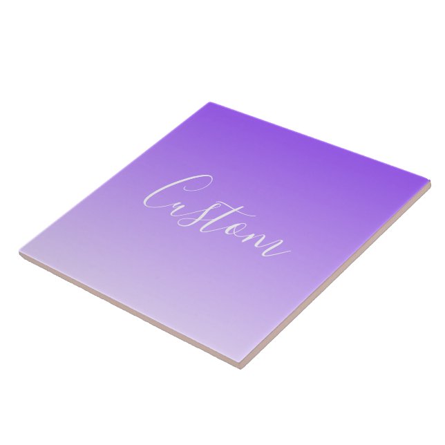 Cursive Script Name & Editable Light Purple Ombre  Ceramic Tile (Side)