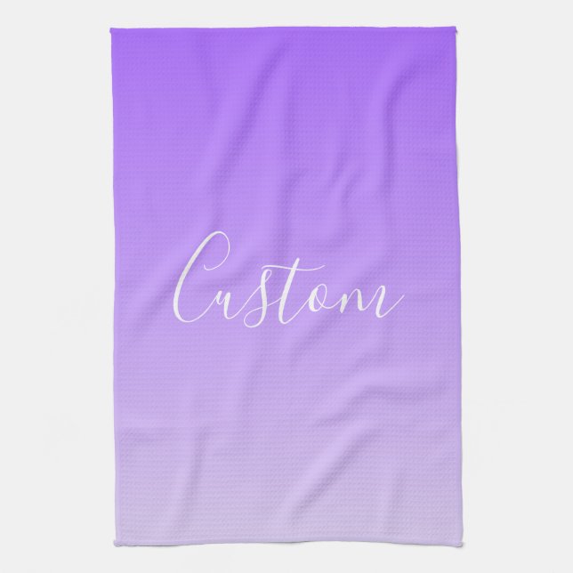 Cursive Script Name & Editable Light Purple Ombre  Kitchen Towel (Vertical)
