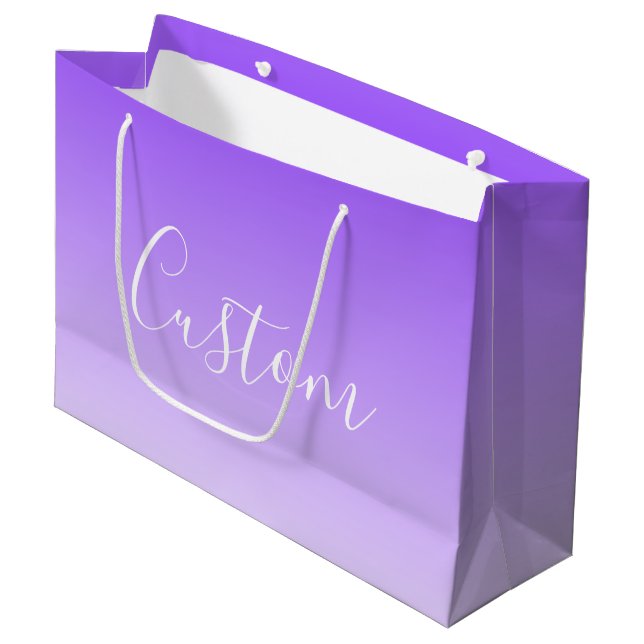 Cursive Script Name & Editable Light Purple Ombre  Large Gift Bag (Front Angled)