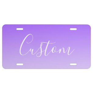 Cursive Script Name & Editable Light Purple Ombre License Plate