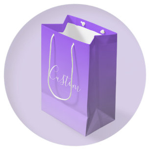 Cursive Script Name & Editable Light Purple Ombre  Medium Gift Bag
