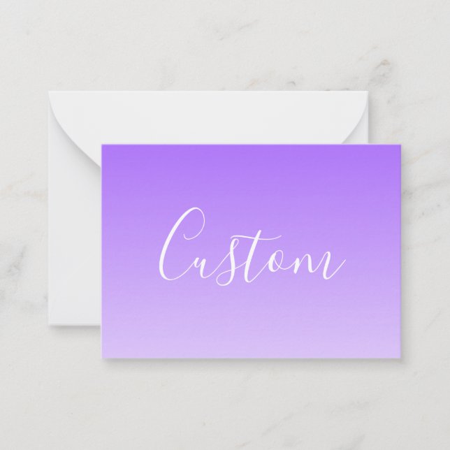 Cursive Script Name & Editable Light Purple Ombre  Note Card (Front)