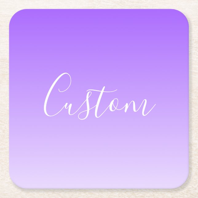 Cursive Script Name & Editable Light Purple Ombre  Square Paper Coaster (Front)