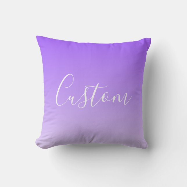 Cursive Script Name & Editable Light Purple Ombre  Throw Pillow (Front)