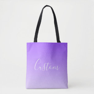 Cursive Script Name & Editable Light Purple Ombre Tote Bag