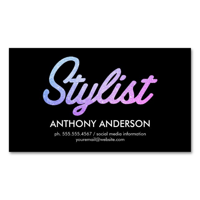 Cursive Stylist Large / Pink Business Card Magnet (Front)