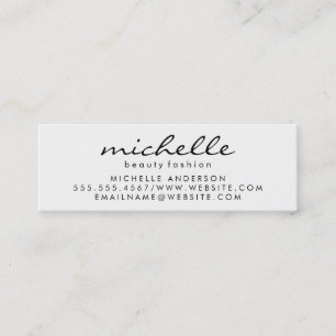 Cursive Text White Gray Mini Business Card