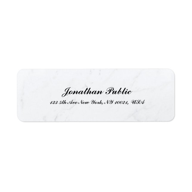 Cursive Text White Marble Modern Simple Template Label (Front)