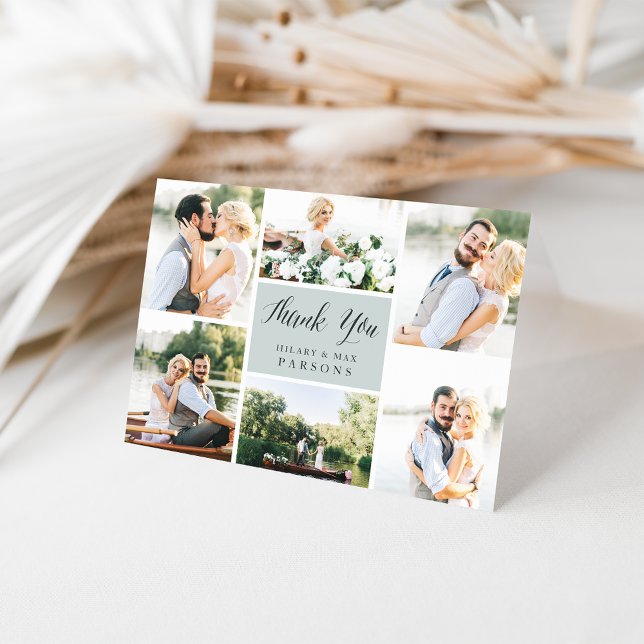 Cursive | Wedding Photo Collage Letterpress Thank You Card (Creator Uploaded)