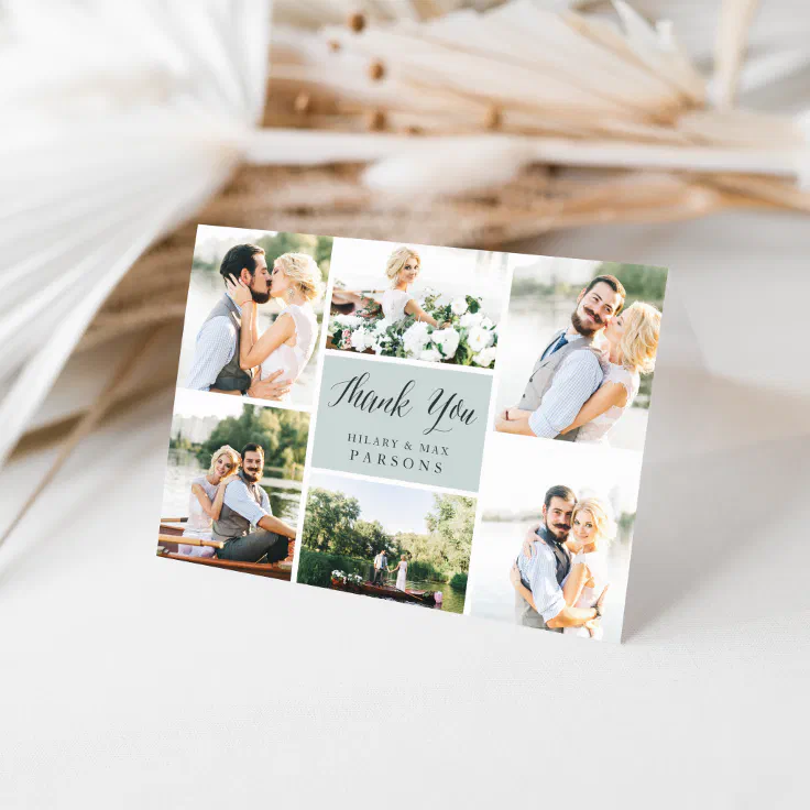 Cursive Wedding Photo Collage Thank You Card Zazzle