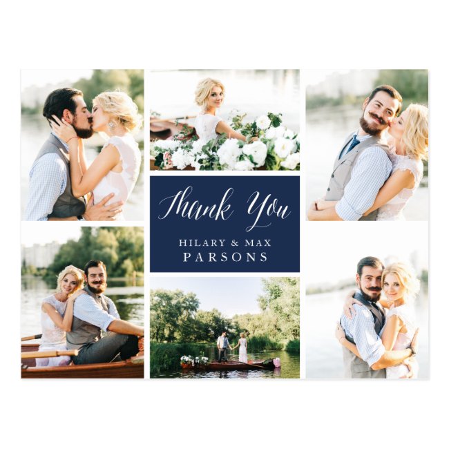 Cursive | Wedding Photo Collage Thank You Postcard