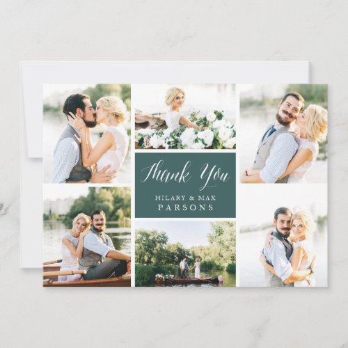 Cursive  Wedding Photo Flat Thank You Card