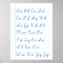 English Alphabet Diagram in Cursive Handwriting Poster