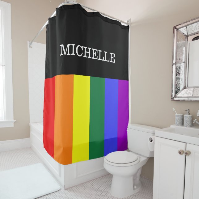 Curtain for Gay Rainbow Pride Bathroom (In Situ)
