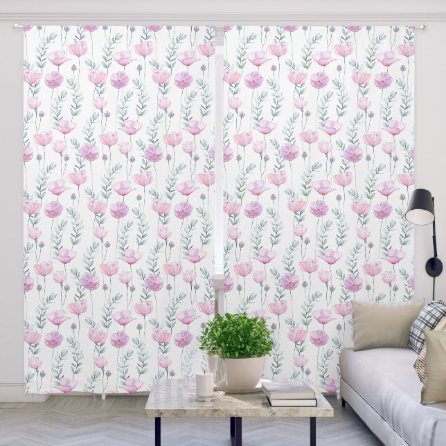 Curtain with flowers in soft pastel shades. (Living Room)