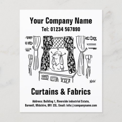 Curtains  Fabrics Cartoon Design Flyer