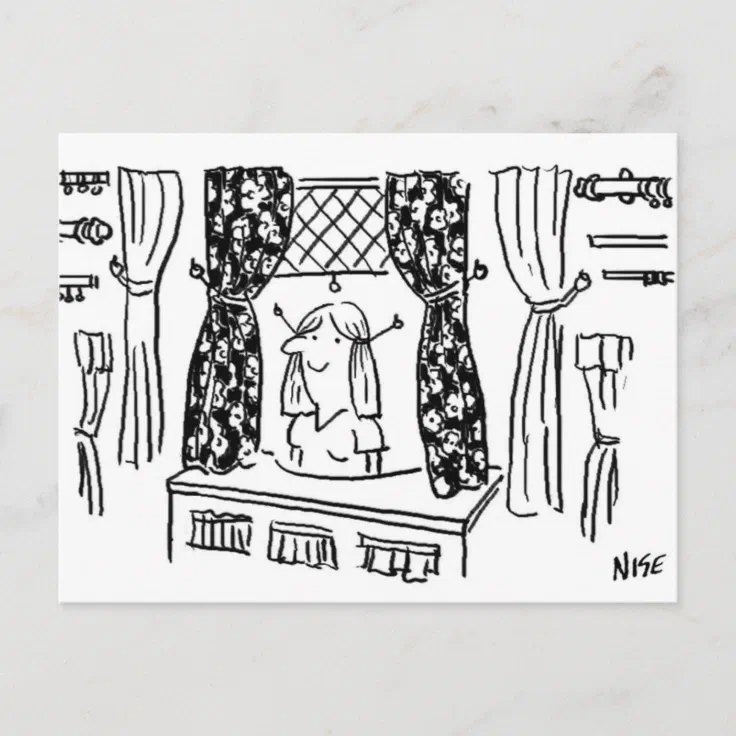 Curtains & Fabrics Haberdashery Cartoon Design Postcard | Zazzle Curtains & Fabrics Haberdashery Cartoon Design Postcard | Zazzle