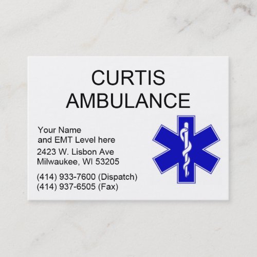 Curtis Ambulance Business Cards