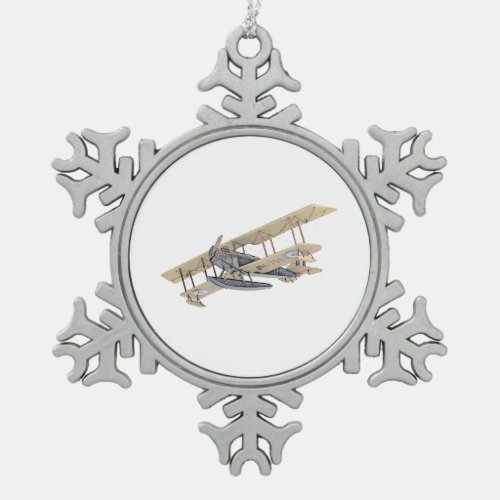 Curtiss Blue Fuselage Floats Yellow Wings Seaplane Snowflake Pewter Christmas Ornament