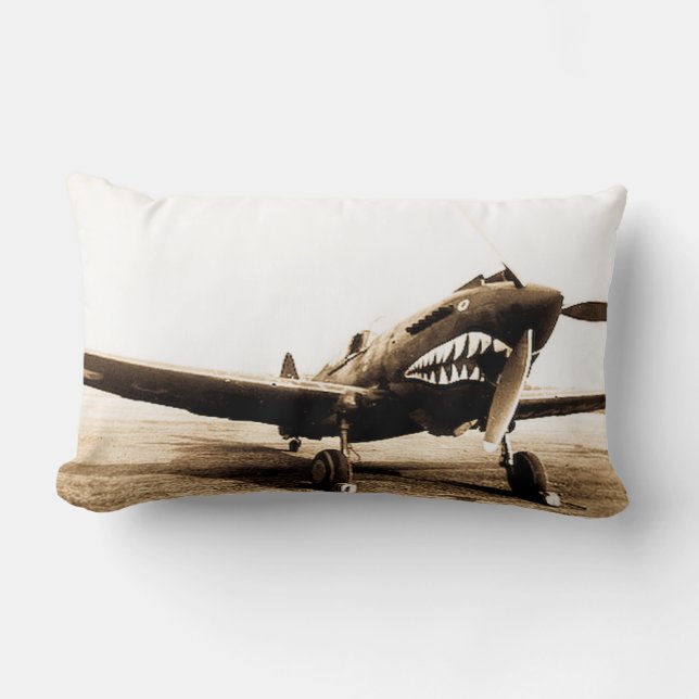 Curtiss P40 Warhawk Flying Tigers Shark Face Plane Lumbar Pillow (Front)