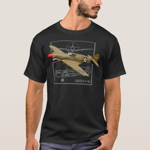 Curtiss P40 Warhawk WW2 Fighter Plane  T_Shirt