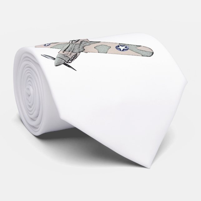 Curtiss P-40 Warhawk Aircraft Pencil Illustration Tie (Rolled)
