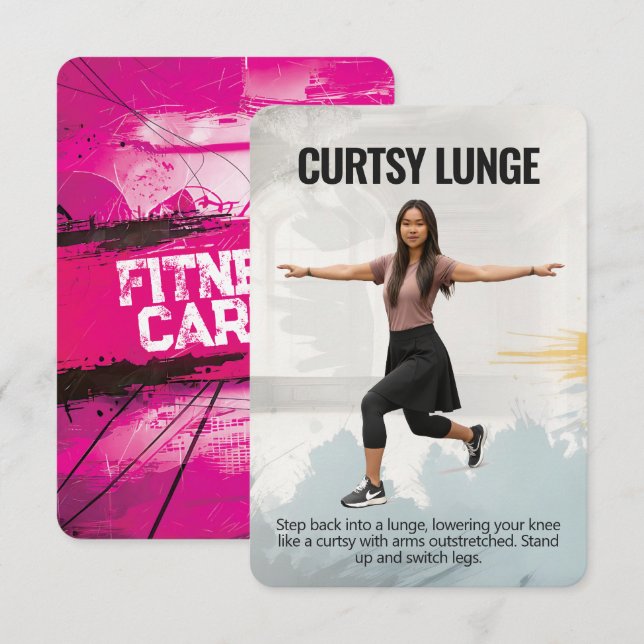 Curtsy Lunge Fitness Card with Pink Backing (Front/Back)