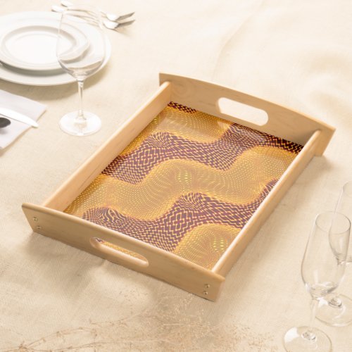 Curva laranja e pontos dourados sobre fundo marrom serving tray