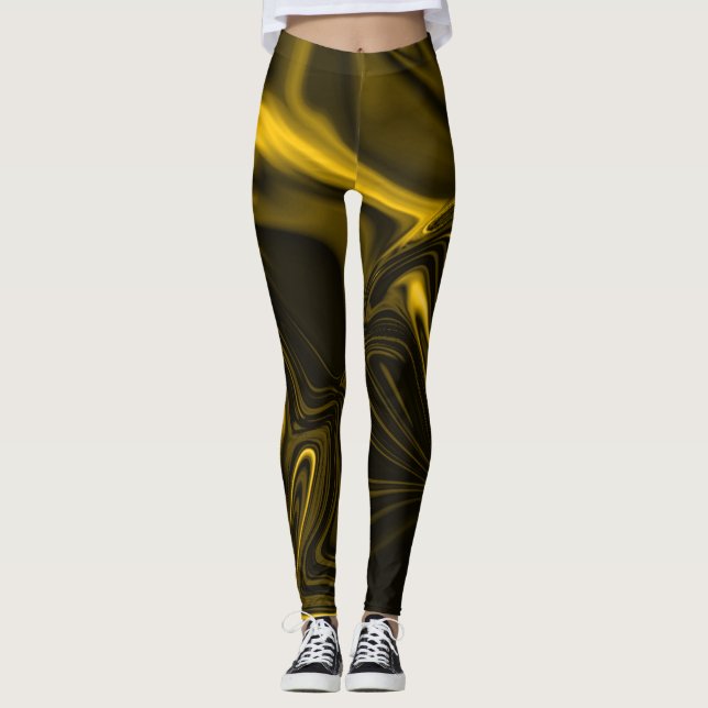 Curvas amarelas ou  dourados em imagem marrom. leggings (Front)