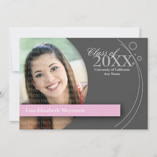 Curve & Dots Gradution: Custom Pink Invitation (Front)