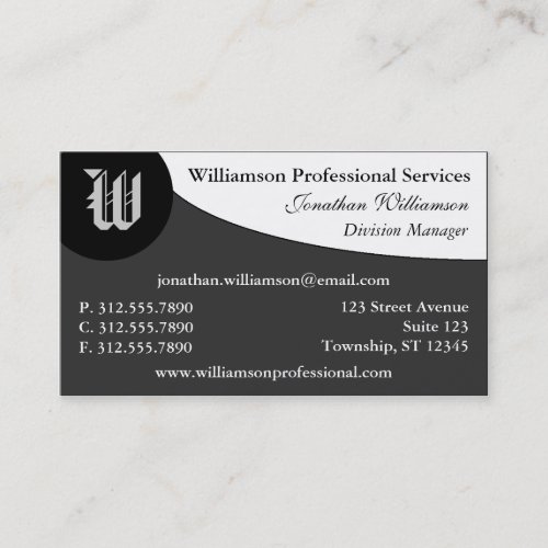 Curve Monogram Gray Business Cards