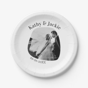 curve photo name wedding date romantic love simple paper plates